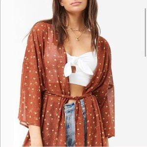 Forever 21 Floral Kimono Duster with Tie